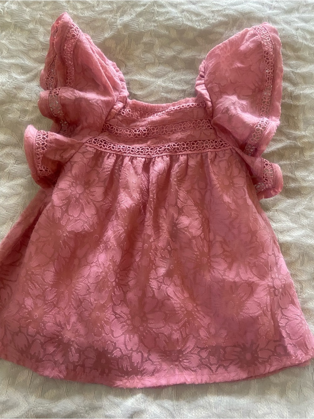 cupcakes & cashmere Pink Lace Flutter-Sleeve Girls Top